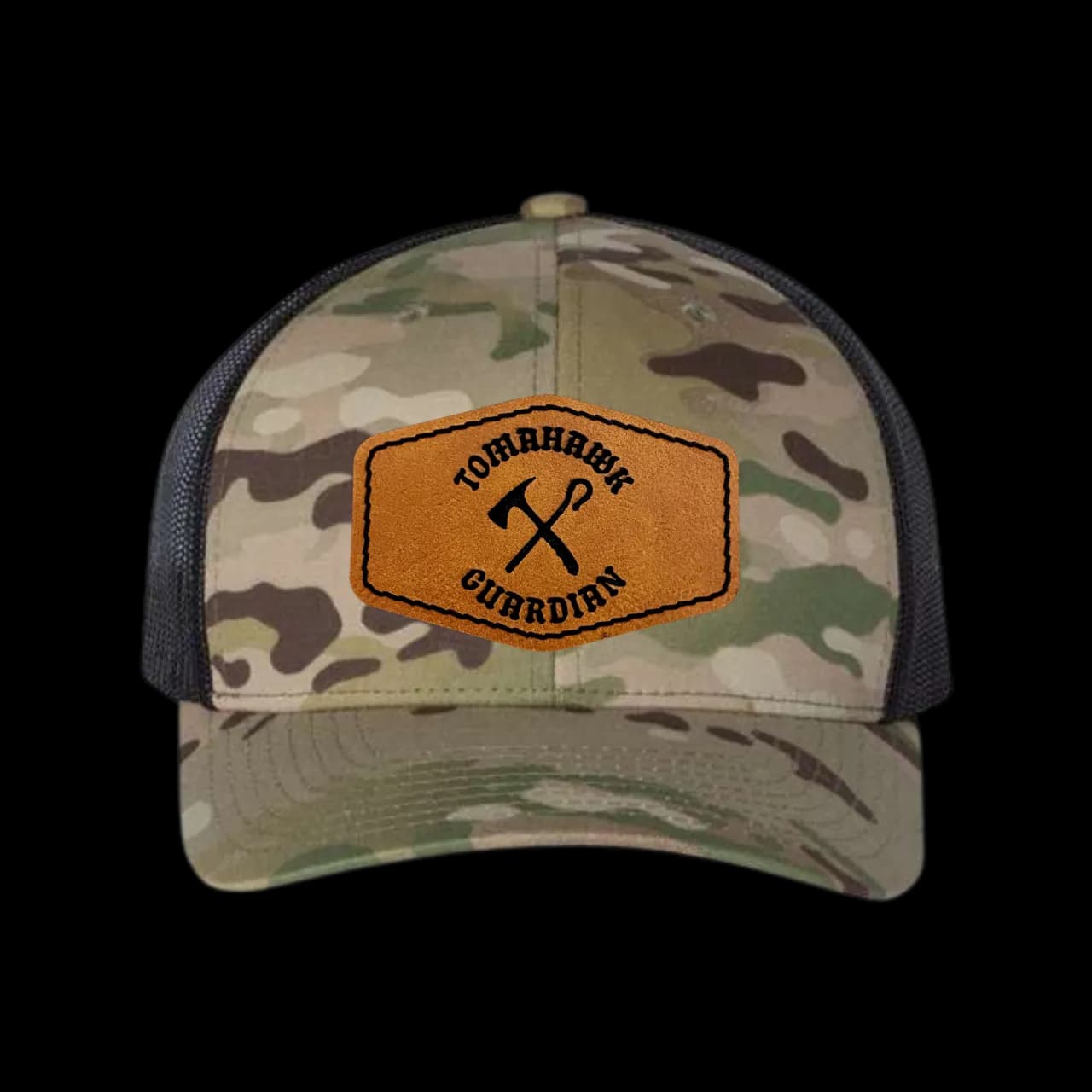 Team Tomahawk Camo Leather Patch Trucker Hat